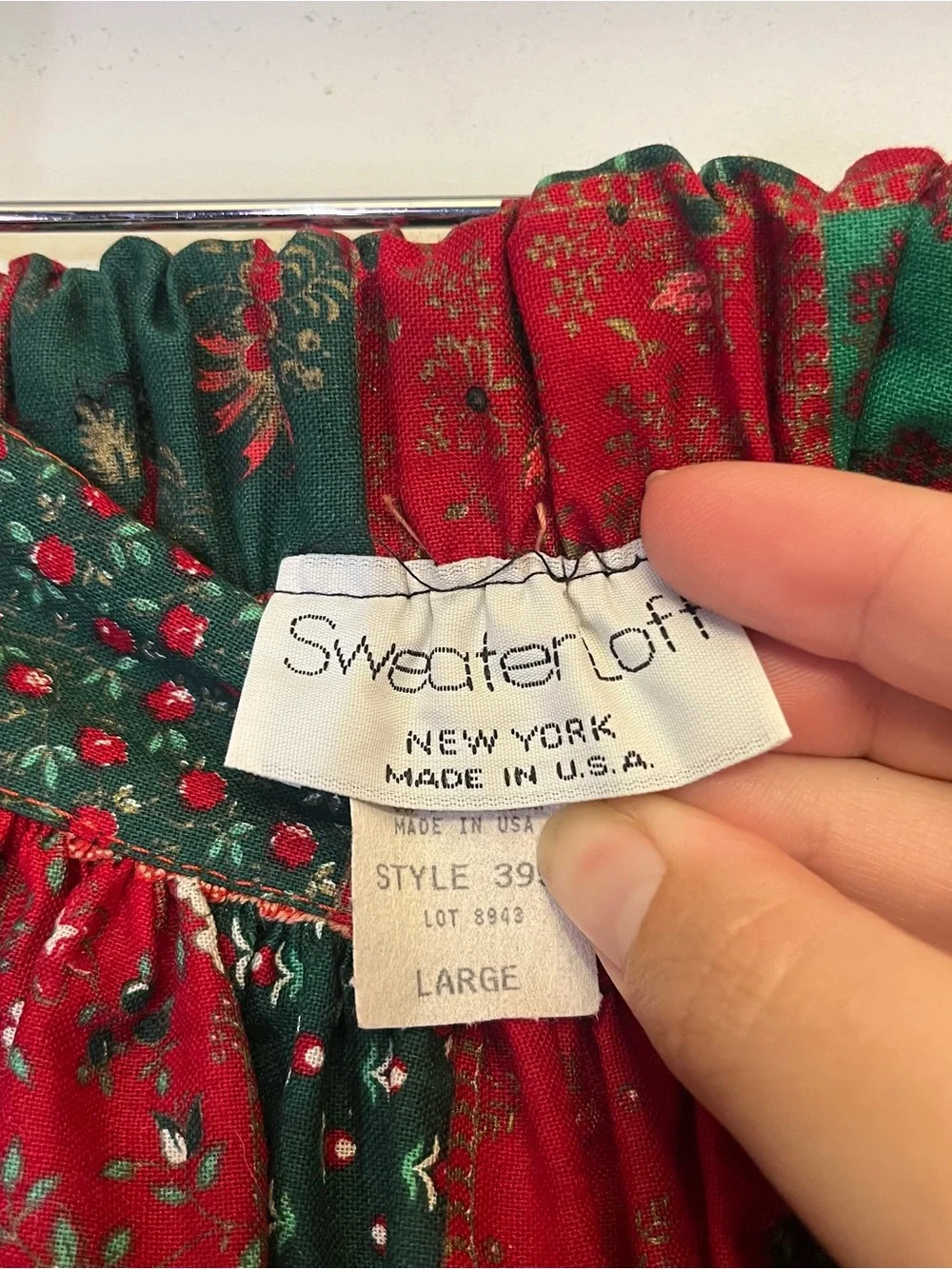 Vintage Sweater Loft Women's Red & Green Patchwork Skirt Pockets Handmade Look